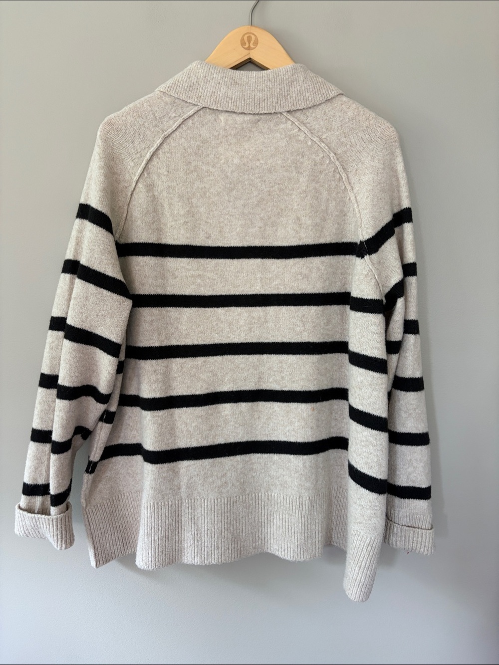 Aerie Striped Preppy Oversized Polo Rugby Sweater Small NWT Oatmeal Black - Picture 5 of 5